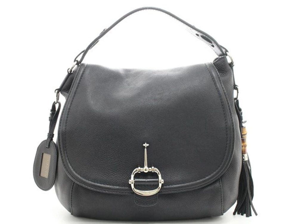 Gucci Horsebit Bamboo 2way Shoulder Bag Calfskin Black